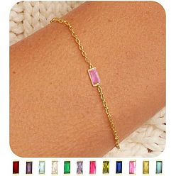 Pink Браслеты с прямоугольными звеньями из латуни с кубическим цирконием и огранкой Octor, браслеты-цепочки для женщин, розовые, 6-3/4 дюйм (17 см)