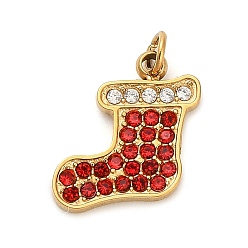 Christmas Socking 304 подвески из нержавеющей стали со стразами, золотые, с целью перехода в кольце, рождественские носки, 11.5x12.5x1.5 мм, отверстие : 2 мм