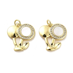 Вишня Латунные микропаве прозрачные подвески с фианитом, без кадмия и без свинца, с оболочкой, реальный 18 k позолоченный, вишня, 18.5x18x3 мм, отверстие : 3.5 мм