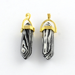 Золотой Зебра яшма камень подвески с выводами сплава, золотые, 40~42x13.5x10 мм, отверстие : 2 мм