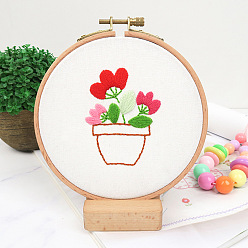 Flower DIY Embroidery Starter Kits, including Embroidery Fabric & Thread, Needle, Embroidery Hoops, Instruction Sheet, Flower, 184x184mm