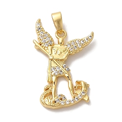 Настоящее золото 18K Латунные микро проложить кубического циркония подвески, долговечный, без кадмия и без свинца, ангел, реальный 18 k позолоченный, 26x18x3 мм, отверстие : 4x2.5 мм
