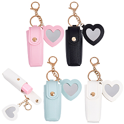 (52) Непрозрачная лаванда 4 шт. 4 цвета ПУ кожаный держатель для помады брелки в форме сердца, портативная сумка-держатель для бальзама для губ для женщин, золотой свет, разноцветные, 160 мм, 1 шт / цвет