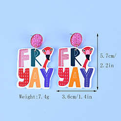 Разноцветный Акриловые серьги-гвоздики с надписью «friyay», красочный, 57x36 мм