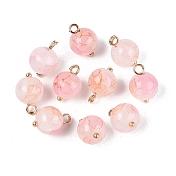 Pink Сплав стекла подвески, круглые подвески, золотые, два тона, розовые, 14.5x10 мм, отверстие : 2.5 мм