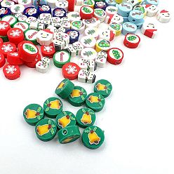 Christmas Bell Новогодние бусы из полимерной глины ручной работы, плоско-круглые, Рождественский колокольчик, 10x5 мм, 100 шт / пакет