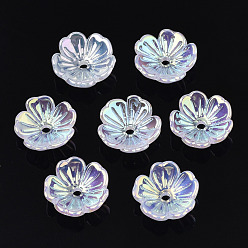 WhiteSmoke 5-Petal Electroplate Acrylic Bead Caps, Flower, WhiteSmoke, 11x11x3.5mm, Hole: 1.5mm