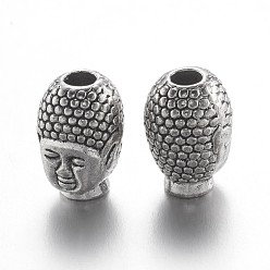 Antique Silver Alloy Beads, Buddha Head, Antique Silver, 12.5x9x8.5mm, Hole: 3mm