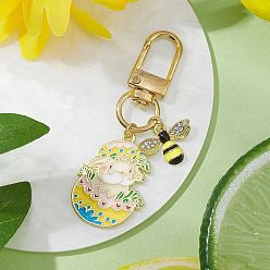 Light Gold Кролик пчелы сплав эмаль подвеска украшения, Поворотные застежки-брелки для украшения сумок, золотой свет, 64 мм