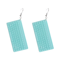Темно-бирюзовый Серьги-подвески из смолы в виде клавиатуры, платина, темные бирюзовый, 58x30 мм