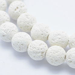 White Synthetic Lava Rock Beads Strands, Dyed, Round, White, 8mm, Hole: 1.2mm, about 48pcs/strand, 15.7 inch(39.5cm)