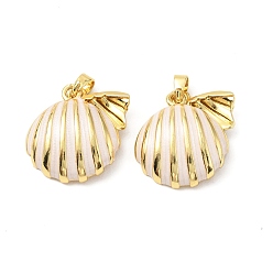 Белый Подвески из латунной эмали с жемчугом, формы раковины, с пластмассовой жемчужиной abs, реальный 18 k позолоченный, белые, 19x18x10 мм, отверстие : 5x3 мм