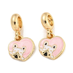 Golden Gestell-Beschichtung, Emaille-Legierung, Herz mit Hund, europäische Anhänger, Große lochanhänger, rosa, Cadmiumfrei und Nickel frei und Bleifrei, golden, 23 mm, Bohrung: 4.6 mm, Herz: 13x12x3 mm
