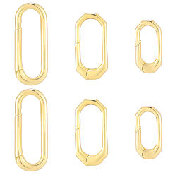 Настоящее золото 18K 6шт 3 стили латунные пружинные затворные кольца, долговечный, без кадмия и без свинца, стойки покрытие, овальные, реальный 18 k позолоченный, 16.5~25x8~10x3~3.5 мм, отверстие : 11.5~21 мм, 2 шт / стиль