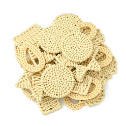 Cornsilk Resin Pendants, Imitation Woven Rattan Pattern, Mixed Shapes, Cornsilk, 26~66x22~65x3~16mm, Hole: 1~4mm