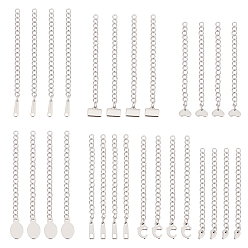 Stainless Steel Color 28Pcs 7 Style 304 Stainless Steel Chain Extender, Curb Chain, with 202 Stainless Steel Charms, Stainless Steel Color, 4pcs/style