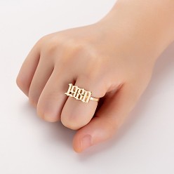 Золотой Год рождения 201 регулируемые открытые манжеты из нержавеющей стали, число, золотые, год рождения: 7x17мм, внутренний диаметр: регулируемый