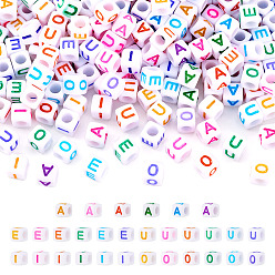 (52) Непрозрачная лаванда 500шт 5 стиль непрозрачные белые акриловые бусины, с эмалью, горизонтальное отверстие, куб с письмом, разноцветные, 6x6x6 мм, отверстие : 3 мм, 100 шт / стиль