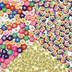 Couleur Mélangete 300 pcs 3 styles perles d'argile polymère faites à la main, plat rond et fleur avec visage souriant, couleur mixte, 100 pcs / style