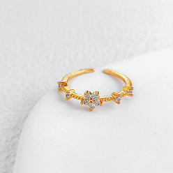 Прозрачный Регулируемые манжеты-кольца из латуни с микропаве из кубических цирконий, золотые, прозрачные, внутренний диаметр: регулируемый