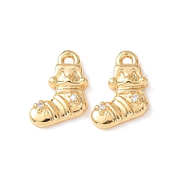 Christmas Socking Латунные микропаве прозрачные подвески с фианитом, без никеля , реальный 18 k позолоченный, рождественские носки, 10.5x9x2 мм, отверстие : 1.4 мм