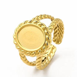 Настоящее золото 18K Ионное покрытие (ip) 304 настройки кольца открытой манжеты из нержавеющей стали, овальные, реальный 18 k позолоченный, размер США 7 (17.3 мм), лоток : 10x8 мм