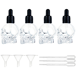 Clear 12 Pcs 3 Style Empty Portable Glass Dropper Bottles, Fine Mist Atomizer, with Rubber Extrusion Head, PP Dust Cap, Plastic Funnel Hopper & Transfer Pipettes, Clear, 4pcs/style