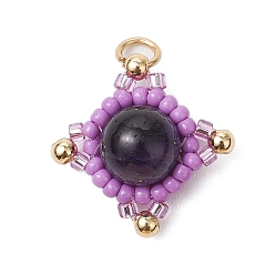 Лиловый Подвески в виде звезд из натурального тигрового глаза (окрашенного и нагретого) и стеклянных бусин ручной работы, с целью перехода в кольце, золотые, сирень, 19x19x8.5 мм, отверстие : 3 мм