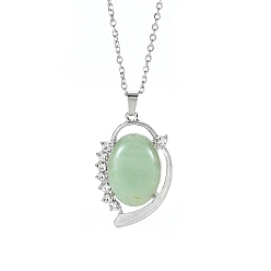 Green Aventurine Natural Green Aventurine Pendant Necklaces, with Stainless Ssteel Chains, 19.69 inch(50cm)