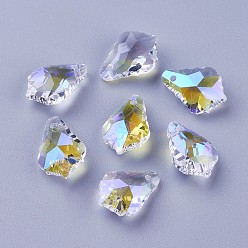 Clear AB Faceted Glass Pendants, Leaf, Clear AB, 16x11x6mm, Hole: 1.5mm