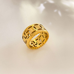 Real 18K Gold Plated 304 Stainless Steel Finger Rings, Coins, Real 18K Gold Plated, US Size 7(17.3mm)
