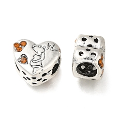 Antique Silver Rack Plating Alloy European Beads, with Rhinestone, Large Hole Beads, Heart with Pregnant Women, Antique Silver, 10x11.5x7.5mm, Hole: 4.8mm