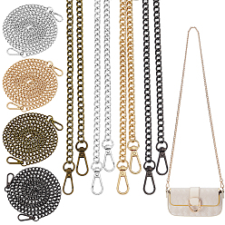 Mixed Color 8Pcs 4 Colors Zinc Alloy Curb Chain Purse Chains, with Swivel Clasps, Bag Replacement Accessories, Mixed Color, 1205mm, 2pcs/color