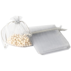 Светло-серый 100шт. прямоугольные мешочки из органзы для рукоделия с завязками, на день рождения валентинки свадьба упаковка конфет, светло-серый, 15x10 см