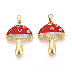 Настоящее золото 18K Латунные микро проложить кубического циркония подвески, без кадмия и без свинца, с эмалью, гриб, реальный 18 k позолоченный, 25x18x4 мм, отверстие : 5x2 мм
