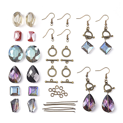 Mixed Color DIY Earring Making, with Electroplate Crystal Glass Beads, Brass Earring Hooks & Jump Rings, Iron Head Pins, Alloy Toggle Clasps, Mixed Color