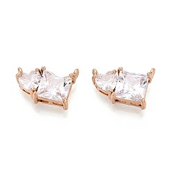 Золотой Подвески из латуни с прозрачным фианитом, подвески в форме сердца и квадрата, долговечный, золотые, 12x16.5x5.5 мм, отверстие : 1.5 мм