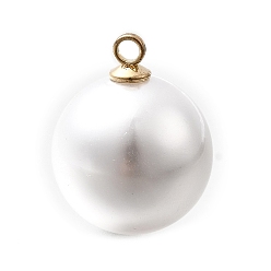 Белый Подвески из АБС-пластика с жемчугом, круглые, с петлей из золотого сплава, белые, 20x16 мм, отверстие : 1.8 мм
