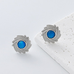 Stainless Steel Color 304 Stainless Steel Resin Stud Earrings for Women, Flower, Stainless Steel Color, 17x17mm