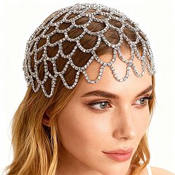 Серебро Головной убор с цепочкой для волос из сплава и стразами, свадебный., с зажимом, серебряные, 26.5~27x0.35 см