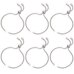 Нержавеющая Сталь Цвет 8шт. регулируемые 304 слайдер из нержавеющей стали браслеты изготовление, Боло браслеты, подходит для соединительных шармов, цвет нержавеющей стали, длина одной цепи: около 11 см
