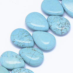 Sky Blue Natural Magnesite Beads Strands, Top Drilled Beads, Dyed & Heated, Teardrop, Sky Blue, 18x13x5~6mm, Hole: 0.8mm, about 49pcs/strand, 15.5 inch(39.5cm)
