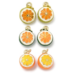 (52) Непрозрачная лаванда Латунь эмаль подвески, апельсин с лимонными подвесками, долговечный, стойки покрытие, без свинца и без кадмия, реальный 18 k позолоченный, разноцветные, 14x10.5x8 мм, отверстие : 3 мм