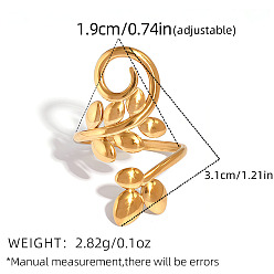 Golden 304 Stainless Steel Cuff Open Rings, Leaf, Golden, 19mm