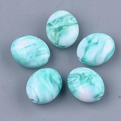 Dark Turquoise Acrylic Beads, Imitation Gemstone Style, Two Tone, Oval, Dark Turquoise, 26.5x22x14mm, Hole: 3mm, about 102pcs/500g