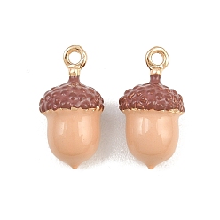 PeachPuff Alloy Enamel Pendants, 3D Acorn Charms, Golden, PeachPuff, 17x9x8.5mm, Hole: 1.6mm