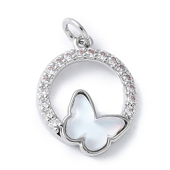 Платина Подвески из латуни микропаве с фианитами и стеклом, бабочки прелести, стойки покрытие, долговечный, без кадмия и без свинца, с целью перехода в кольце, платина, 18.5x14.5x4 мм, отверстие : 3.5 мм