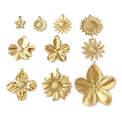 Настоящее золото 18K 10 шт. 304 подвески из нержавеющей стали, цветок, ионное покрытие (ip), реальный 18 k позолоченный, 14~44x11~40x2~3 мм, отверстие : 1.4~2 мм