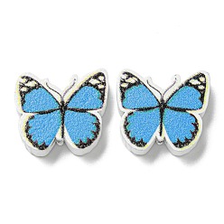 Темно-Голубой Печатные деревянные бусины, бабочка / пчелы, глубокое синее небо, 17~17.5x20x6 мм, отверстие : 2.5 мм