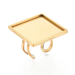 Золотой 304 компоненты открытого кольца манжеты из нержавеющей стали, настройки квадратного пэда, золотые, регулируемый, 28x28 мм, лоток : 25x25 мм